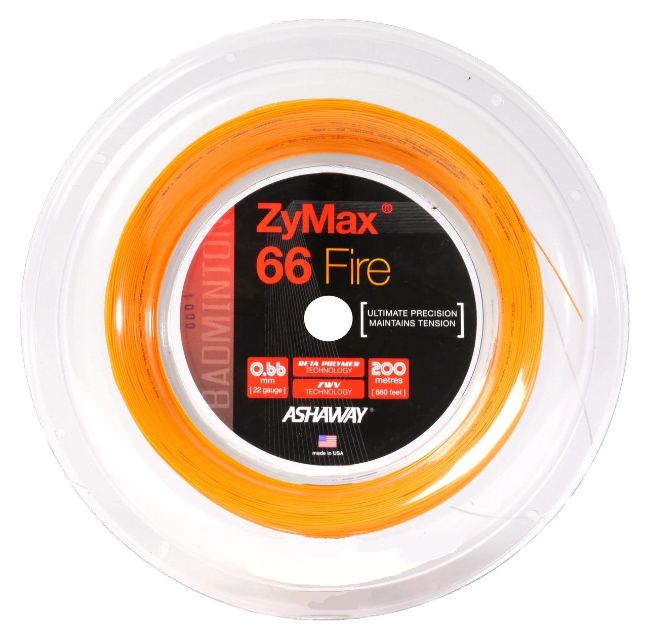 Ashaway ZyMax 66 Fire 0.66mm Badminton 200M Reel
