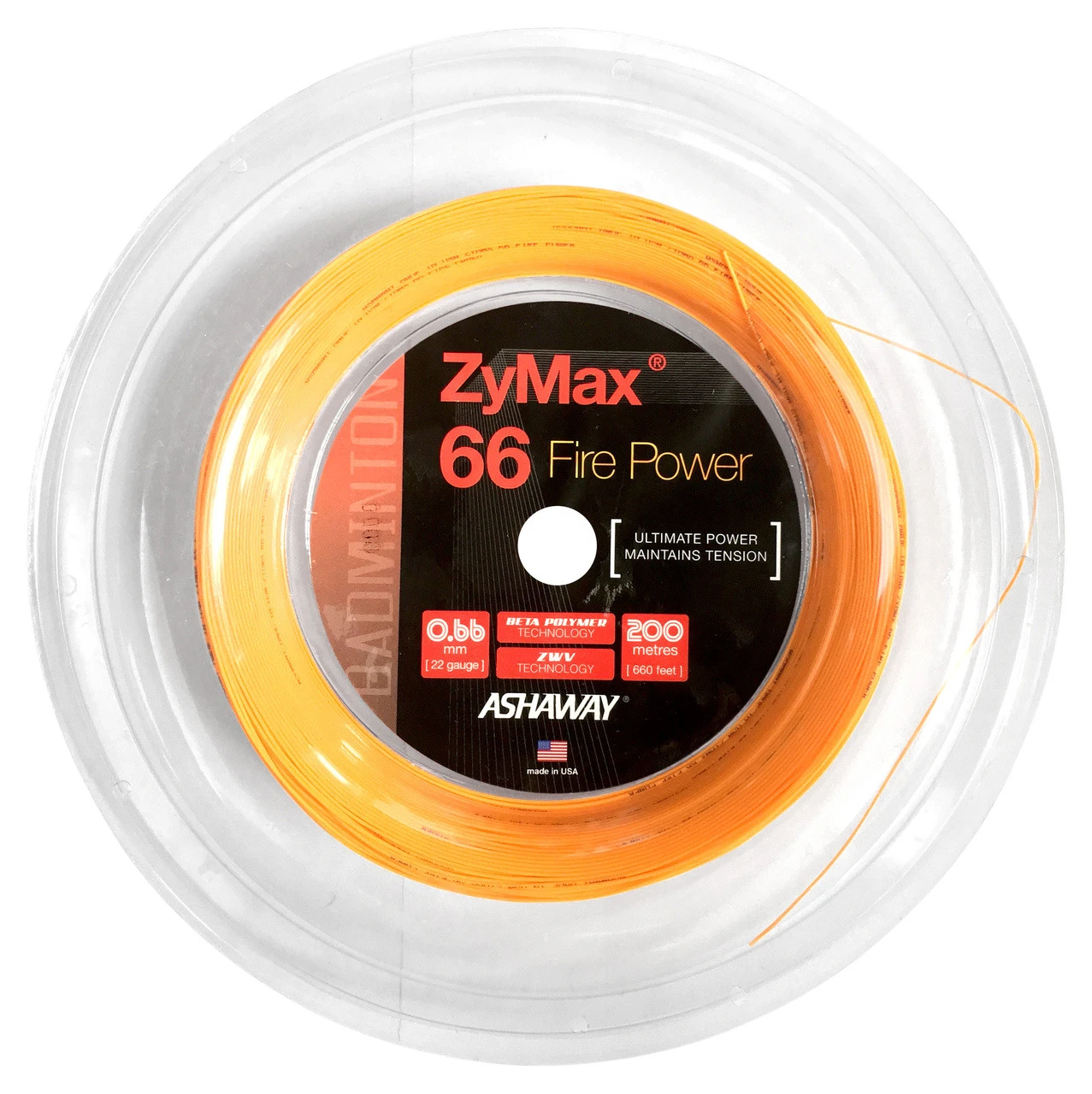 Ashaway ZyMax 66 Fire Power 0.66mm Badminton 200M Reel