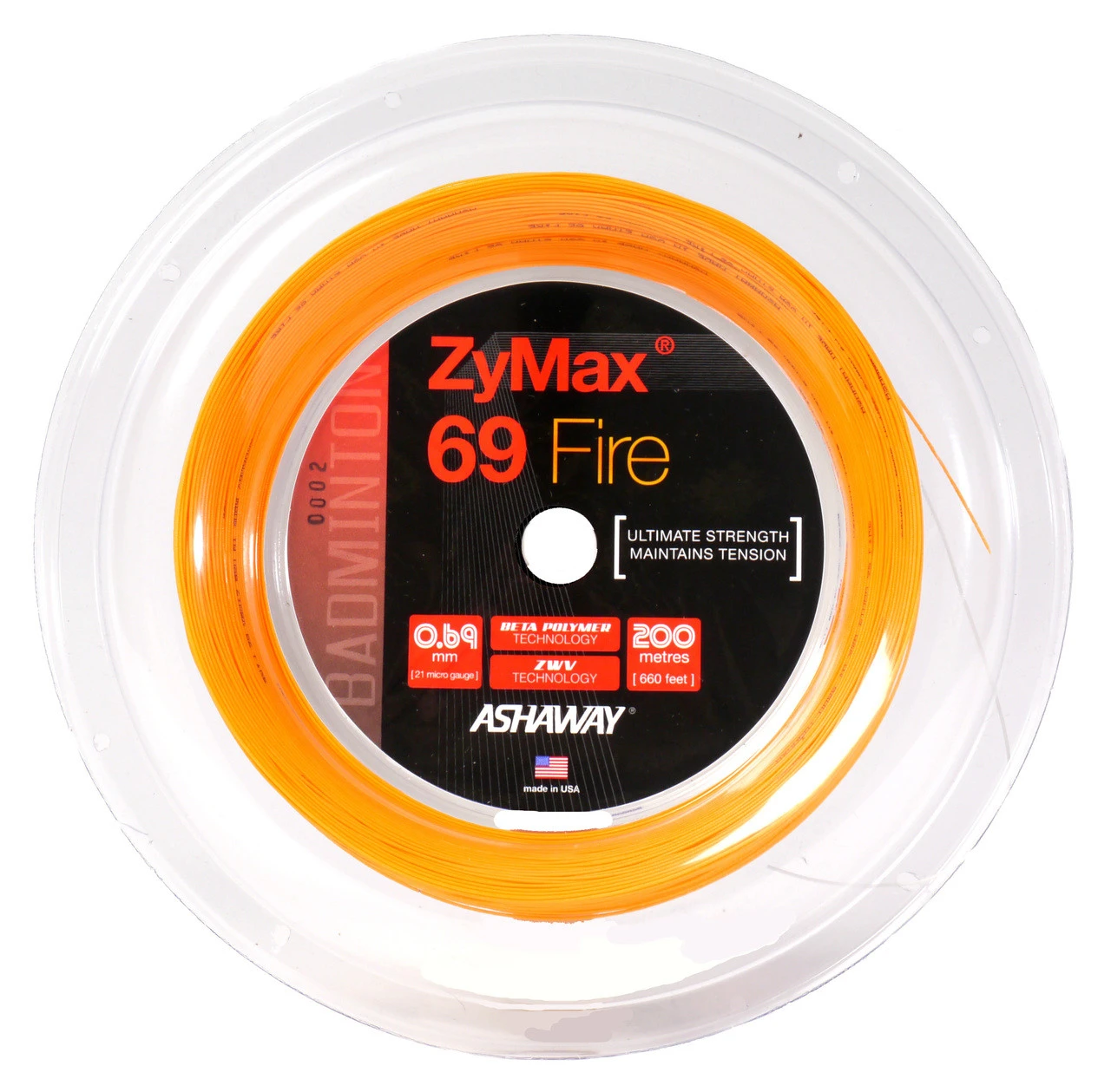 Ashaway ZyMax 69 Fire 0.69mm Badminton 200M Reel 3 Ashaway ZyMax 69 Fire 0.69mm Badminton 200M Reel